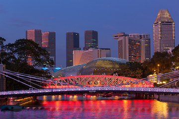 Image showing Singapore skyline and Cavenagh Bridge