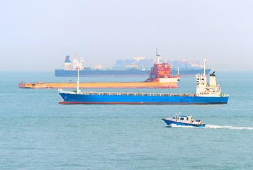 Image showing  Industrial cargo ships Singapore harbor