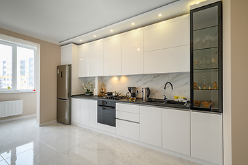 Image showing White kitchen in classic style