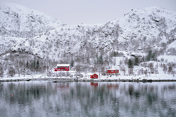 Image showing Rd rorbu houses in Norway in winter