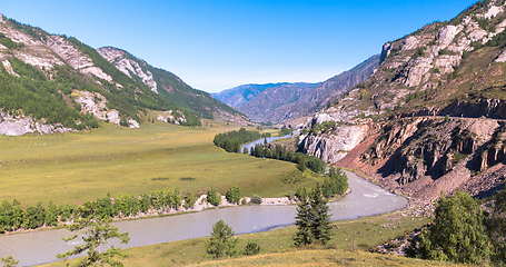 Image showing waves, spray and foam, river Katun in Altai mountains. Siberia, Russia