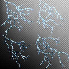 Image showing Set of the isolated realistic lightnings. EPS 10