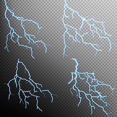 Image showing Set of the isolated realistic lightnings. EPS 10