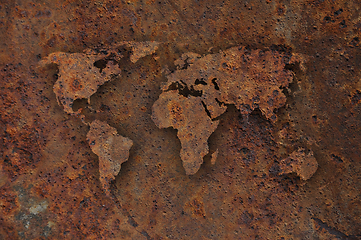 Image showing Map of the world on rusty metal