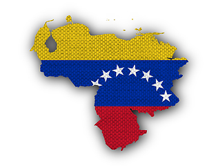 Image showing Map and flag of Venezuela on old linen