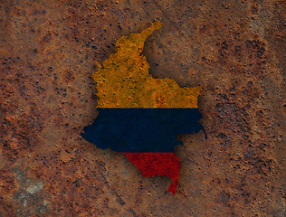 Image showing Map and flag of Colombia on rusty metal