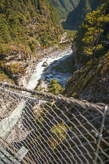 Image showing Suspension bridge on the way to Namche Bazar in Himalayas