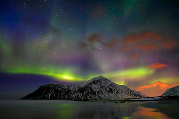 Image showing Aurora borealis northern lights. Lofoten islands, Norway