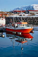 Image showing Fishing boats and yachts on pier in Norway