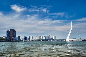 Image showing View of Rotterdam over Nieuwe Maas with Erasmusbrug bridge. Rottherdam, the Netherlands