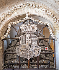 Image showing Human skulls and bones in ossuary Sedlec Kostnice