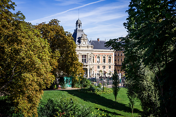 Image showing 19th borough Town Hall view from the Buttes-Chaumont, Paris