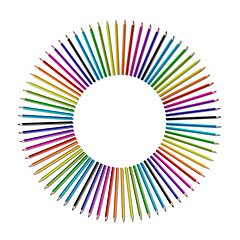 Image showing Set of color wooden pencil in circle shape on white background