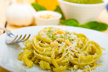 Image showing Italian traditional basil pesto pasta ingredients