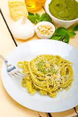 Image showing Italian traditional basil pesto pasta ingredients