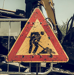 Image showing Vintage looking Road works sign