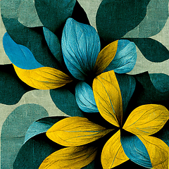 Image showing Teal and yellow abstract flower Illustration for prints, wall ar