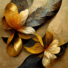 Image showing Golden, yellow and black abstract flower Illustration.