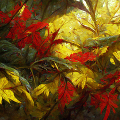 Image showing Autumn pattern with colorful red and yellow leaves for your crea