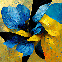 Image showing Blue and yellow abstract flower Illustration for prints, wall ar