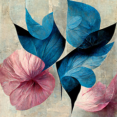 Image showing Blue and pink abstract flower Illustration for prints, wall art,