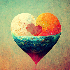 Image showing Colorful heart with geometric elements in vintage style. 