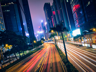 Image showing Street traffic in Hong Kong at night