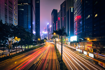 Image showing Street traffic in Hong Kong at night