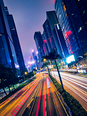 Image showing Street traffic in Hong Kong at night