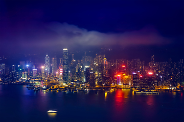 Image showing Aerial view of illuminated Hong Kong skyline. Hong Kong, China