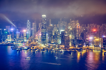 Image showing Aerial view of illuminated Hong Kong skyline. Hong Kong, China