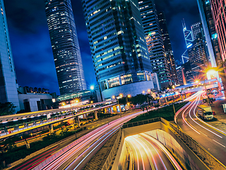 Image showing Street traffic in Hong Kong at night