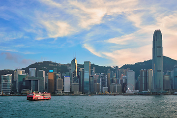 Image showing Junk boat in Hong Kong Victoria Harbour