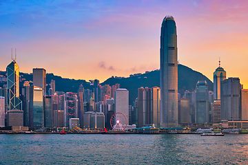 Image showing Junk boat in Hong Kong Victoria Harbour