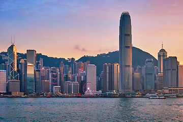 Image showing Junk boat in Hong Kong Victoria Harbour