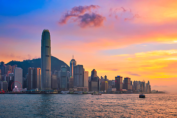 Image showing Junk boat in Hong Kong Victoria Harbour