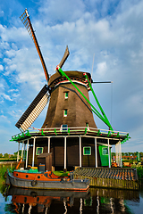 Image showing Windmills at Zaanse Schans in Holland. Zaandam, Nether