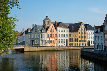 Image showing Brugge canal and old houses. Bruges, Belgium