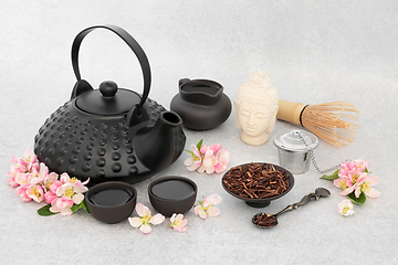 Image showing Kukicha Twig and Apple Blossom Japanese Tea Ceremony