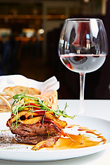 Image showing Delicious beef steak with vegetables. Shallow dof.