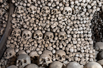 Image showing Human skulls and bones in ossuary Sedlec Kostnice