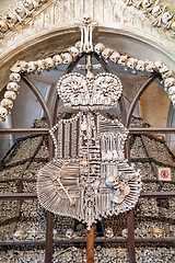 Image showing Human skulls and bones in ossuary Sedlec Kostnice