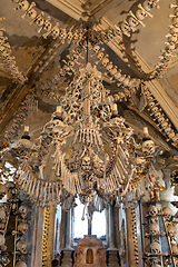 Image showing Human skulls and bones in ossuary Sedlec Kostnice