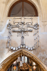 Image showing Human skulls and bones in ossuary Sedlec Kostnice