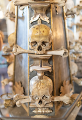 Image showing Human skulls and bones in ossuary Sedlec Kostnice