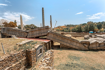 Image showing Ancient obelisks in city Aksum, Ethiopia