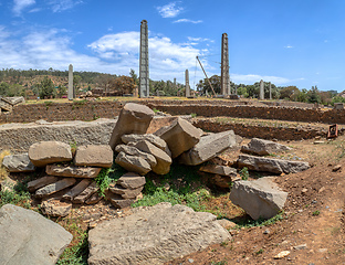 Image showing Ancient obelisks in city Aksum, Ethiopia