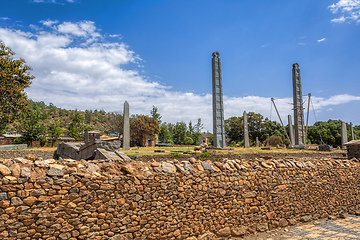 Image showing Ancient obelisks in city Aksum, Ethiopia