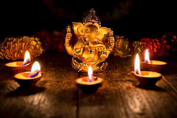 Image showing Ganesha with Diwali lights