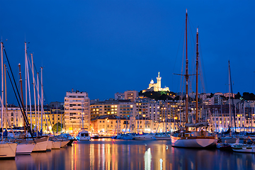 Image showing Marseille Old Port in the night. Marseille, France